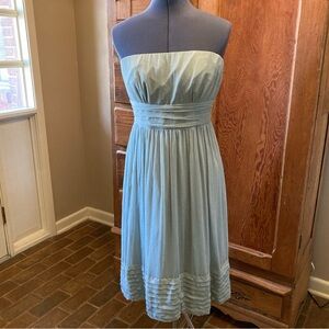 J. Crew Green Strapless Pleated Sundress